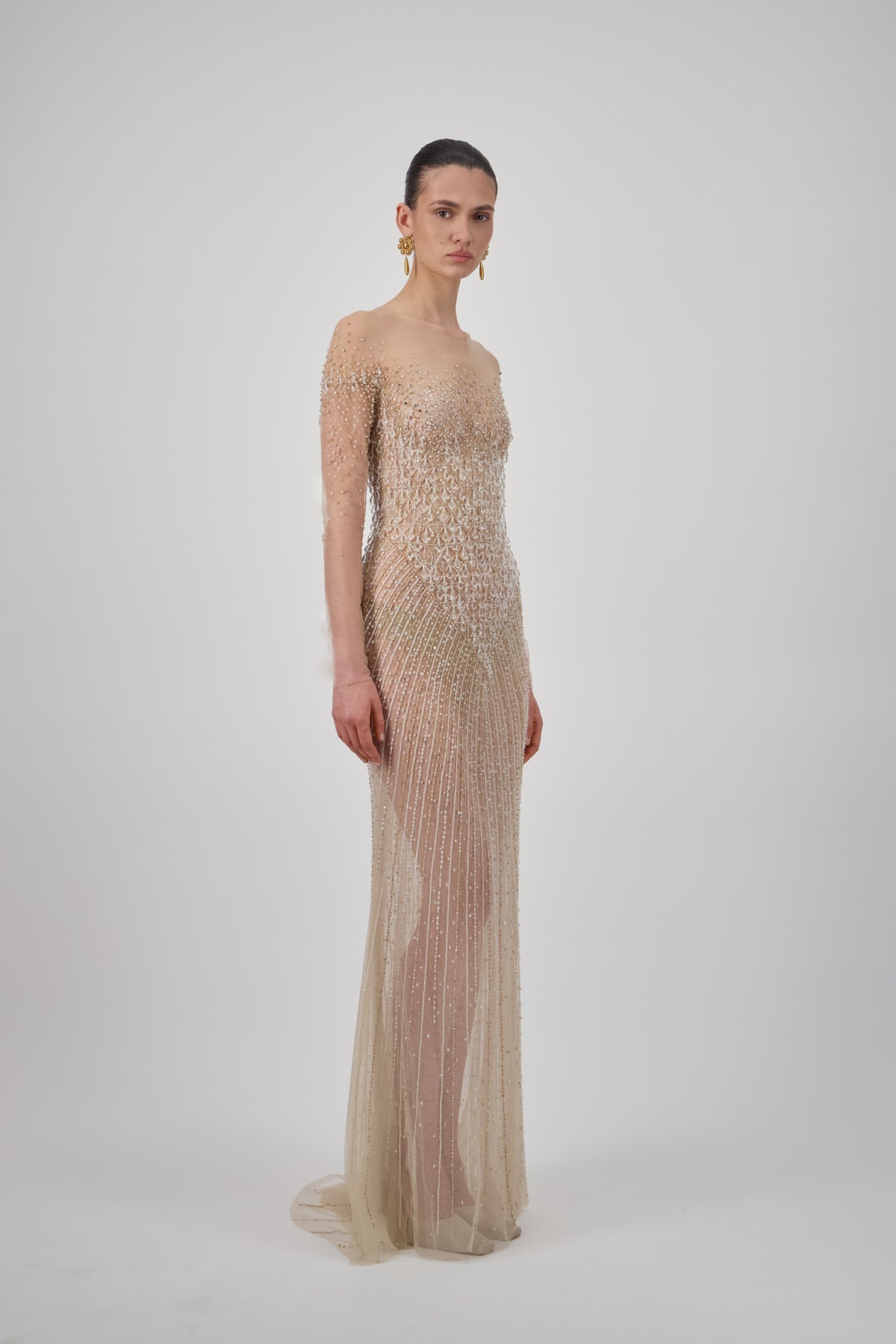 Off-Shoulder Embellished Long Dress