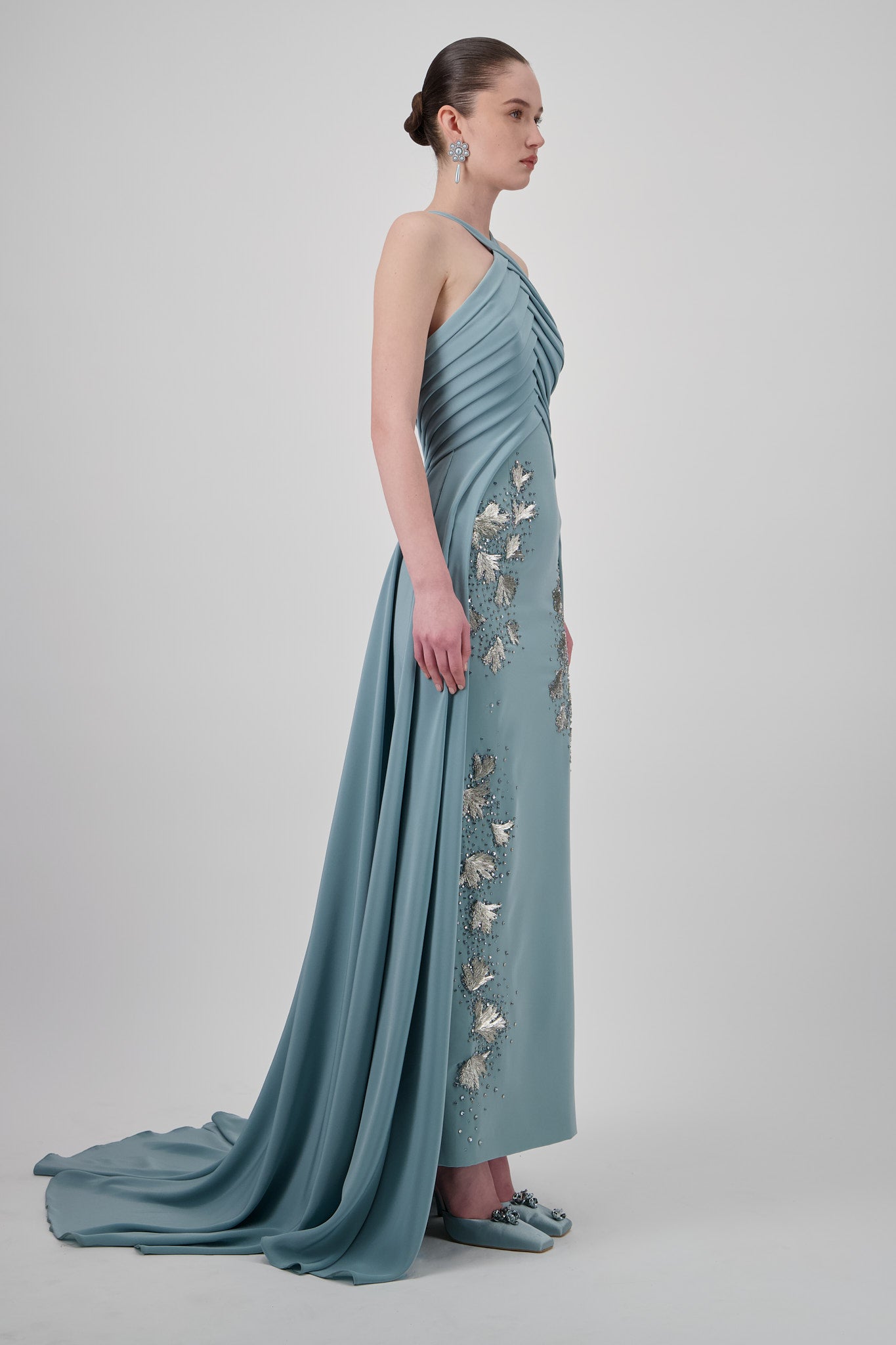 Cross-Halter Embellished Midi Dress