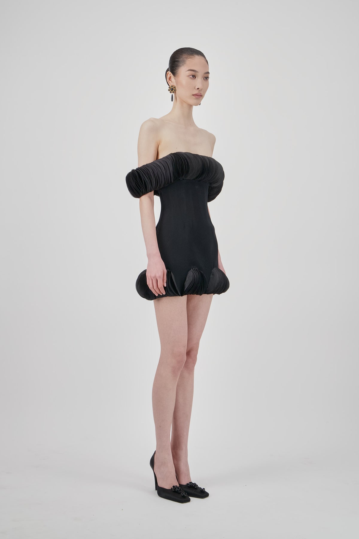 Off-Shoulder Crepe Short Dress