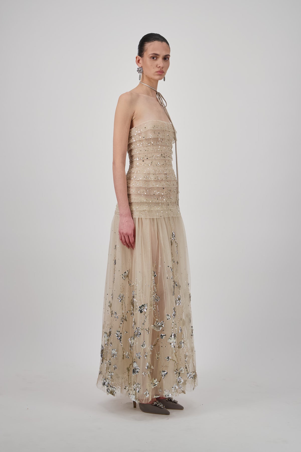 Strapless Tulle Midi Dress