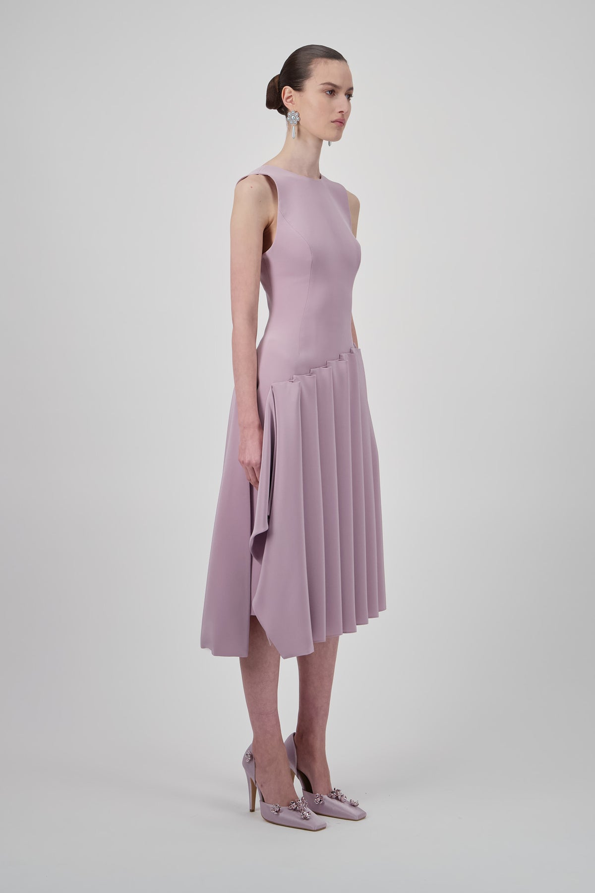Asymmetrical Pleated Midi Dress