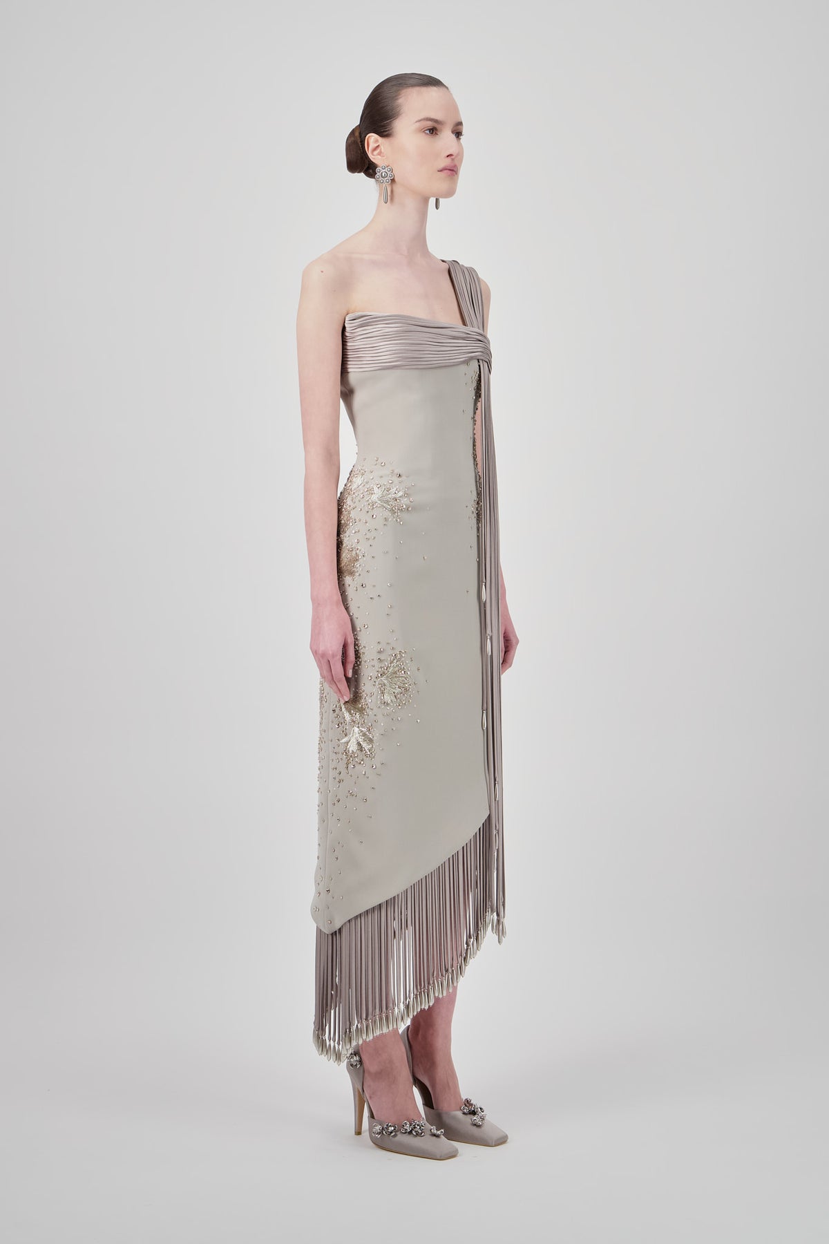 One-Shoulder Crepe Midi Dress