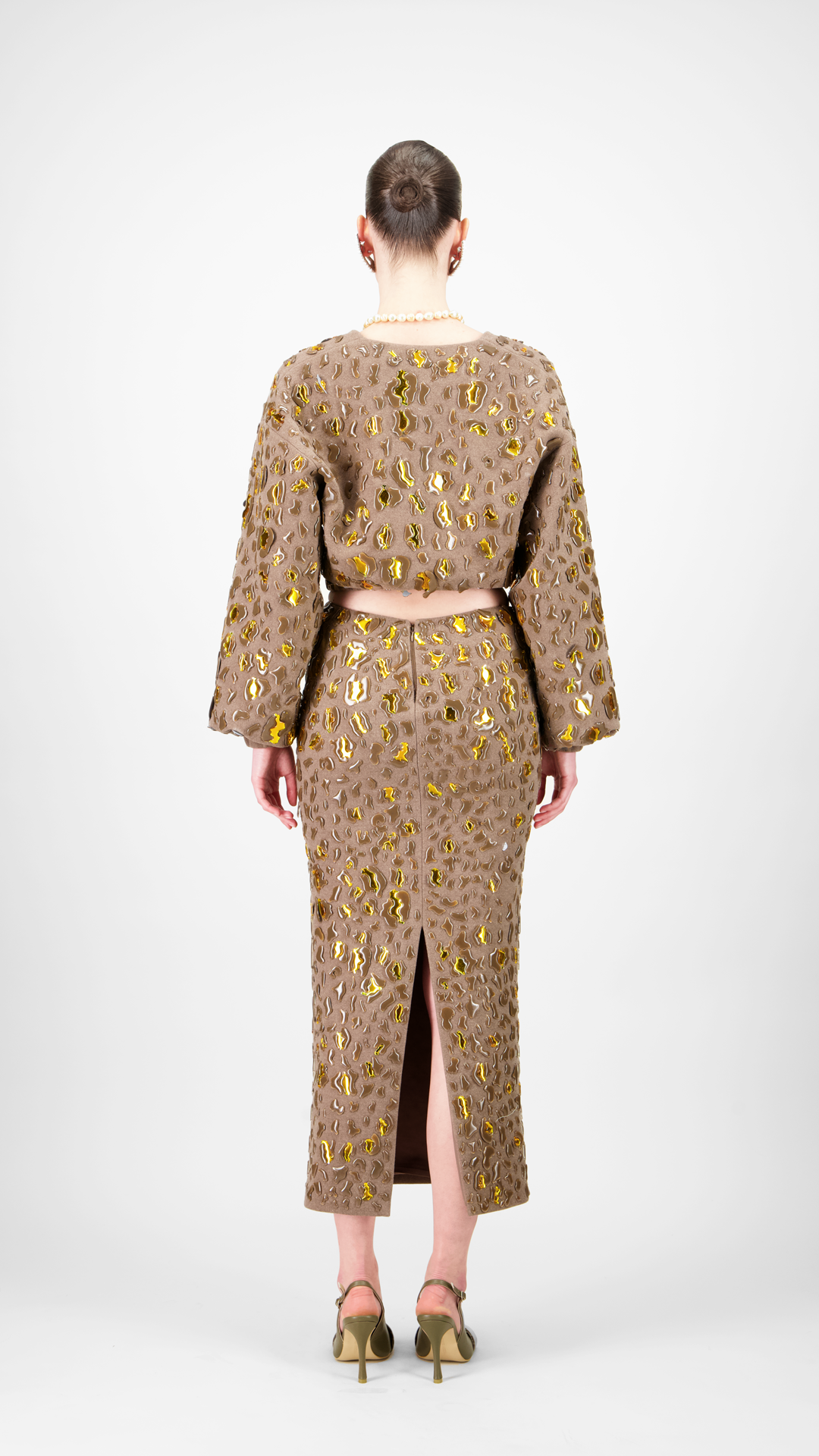 Woman wearing a patterned jacket