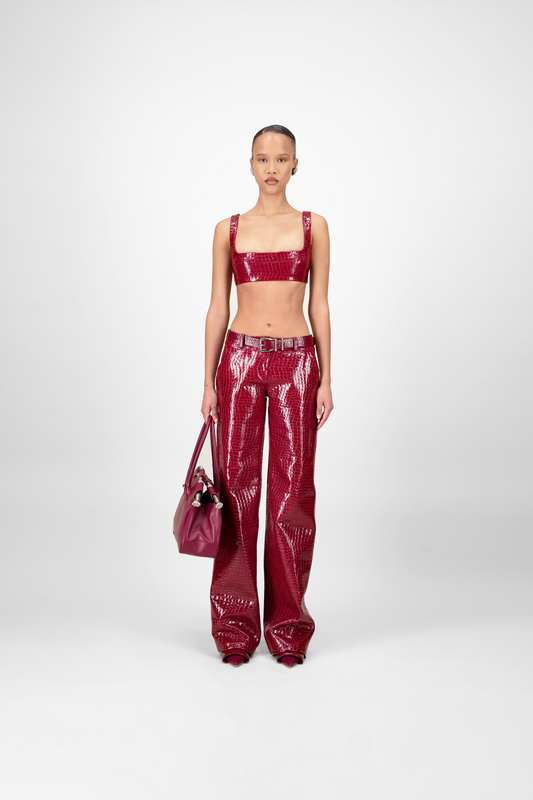 Croc-Embossed Leather Pants