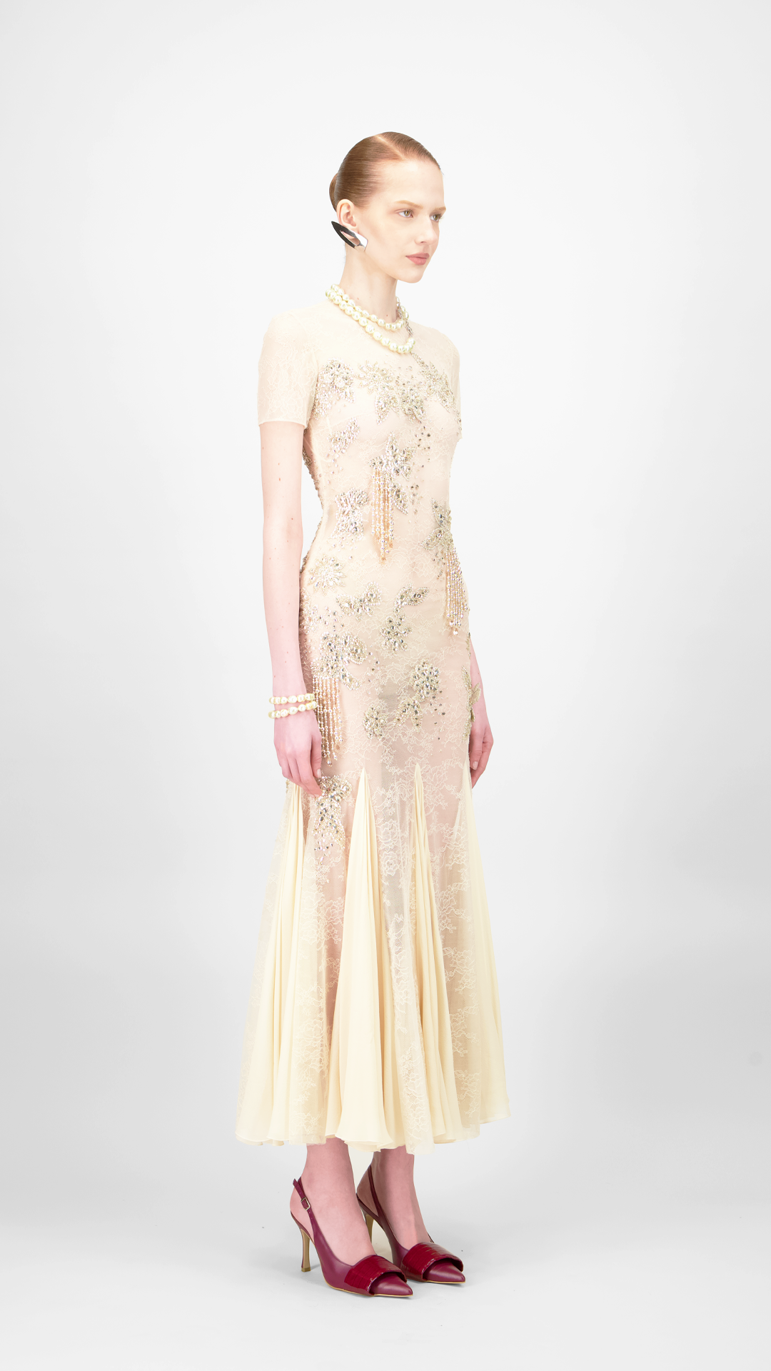 Crystallized Lace Midi Dress