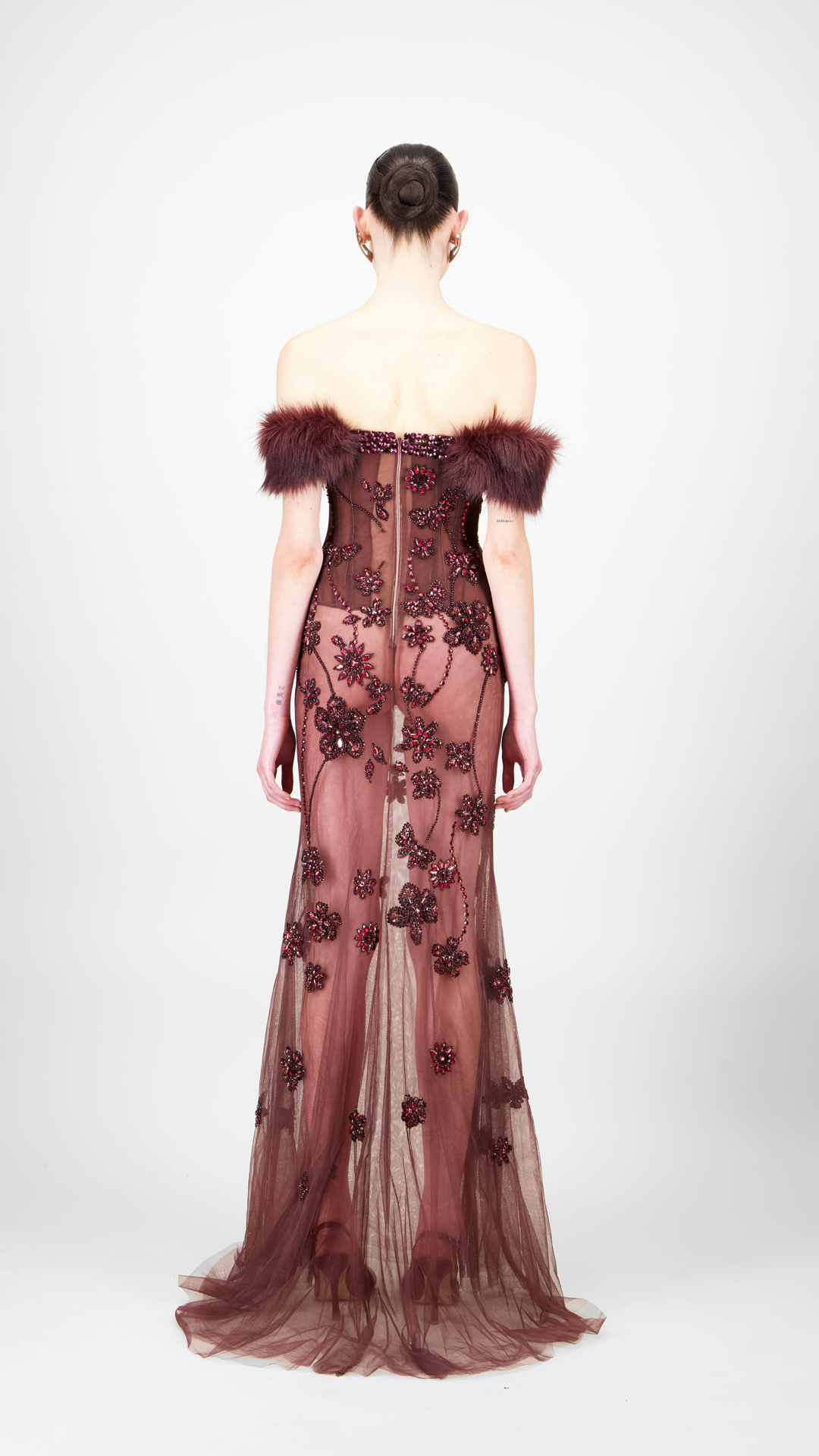 Off-Shoulder Beaded Long Dress