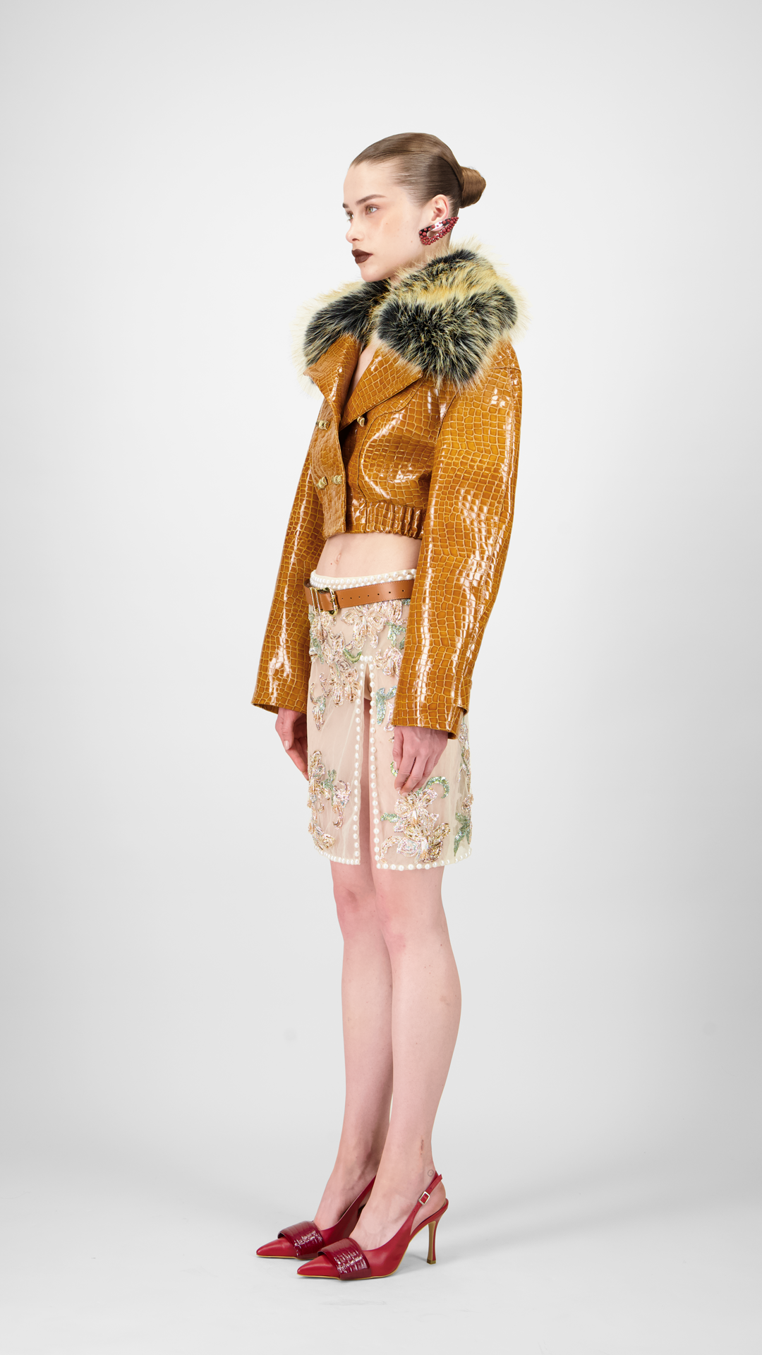 Beaded Tulle Short Skirt