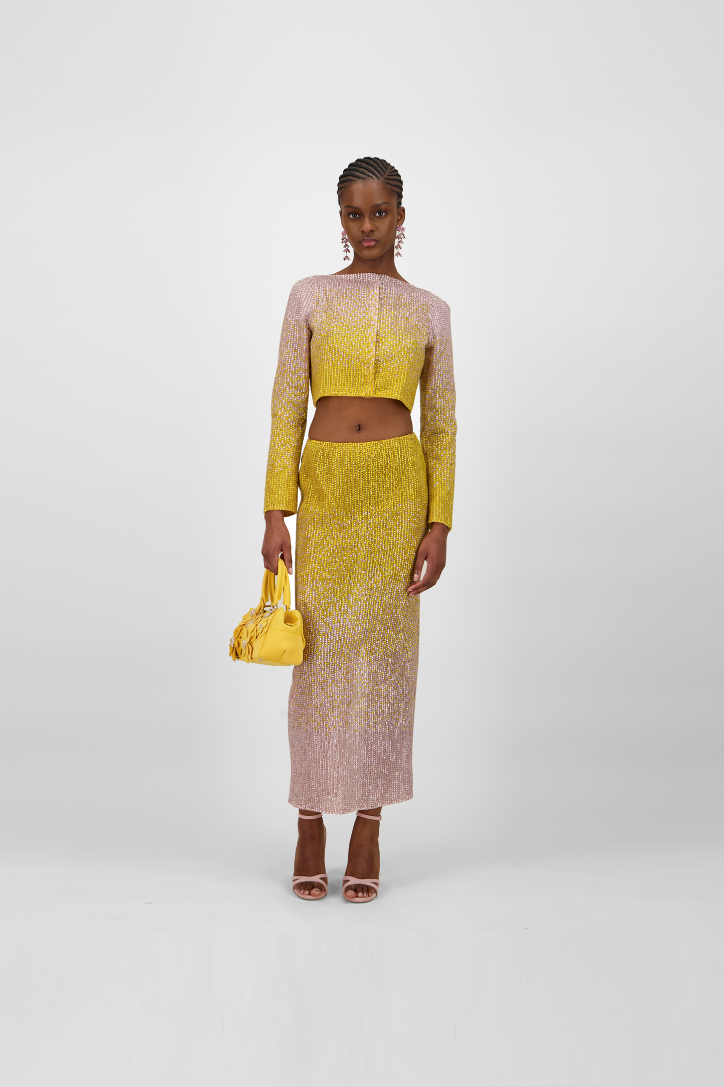 Beaded Tulle Midi Skirt