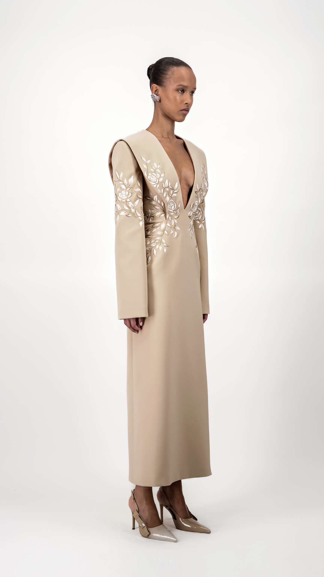 Deep-V Midi Dress