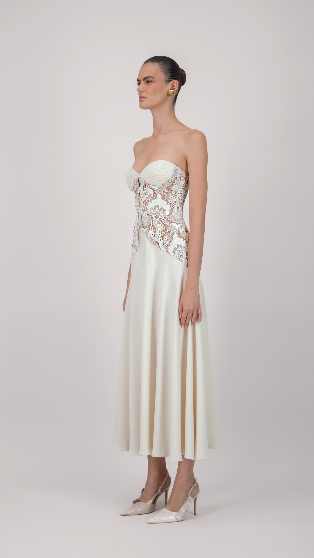 Strapless Lace Corset Midi Dress