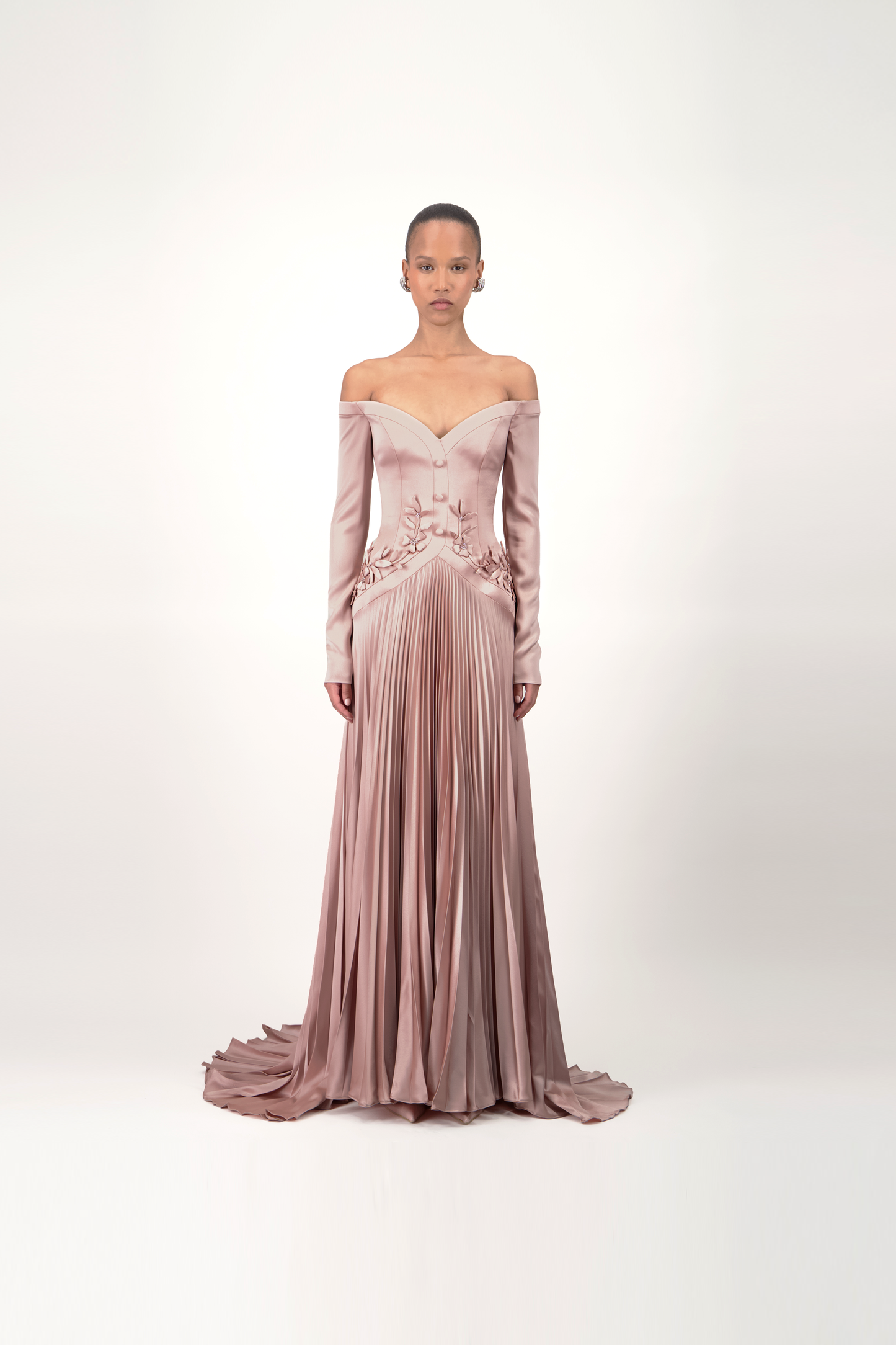 Off-Shoulder Pleated Midi Dress