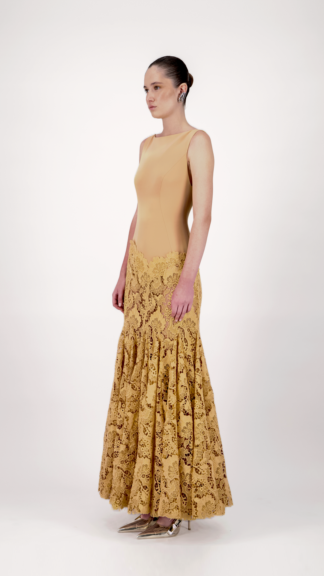 Lace Godet Long Dress