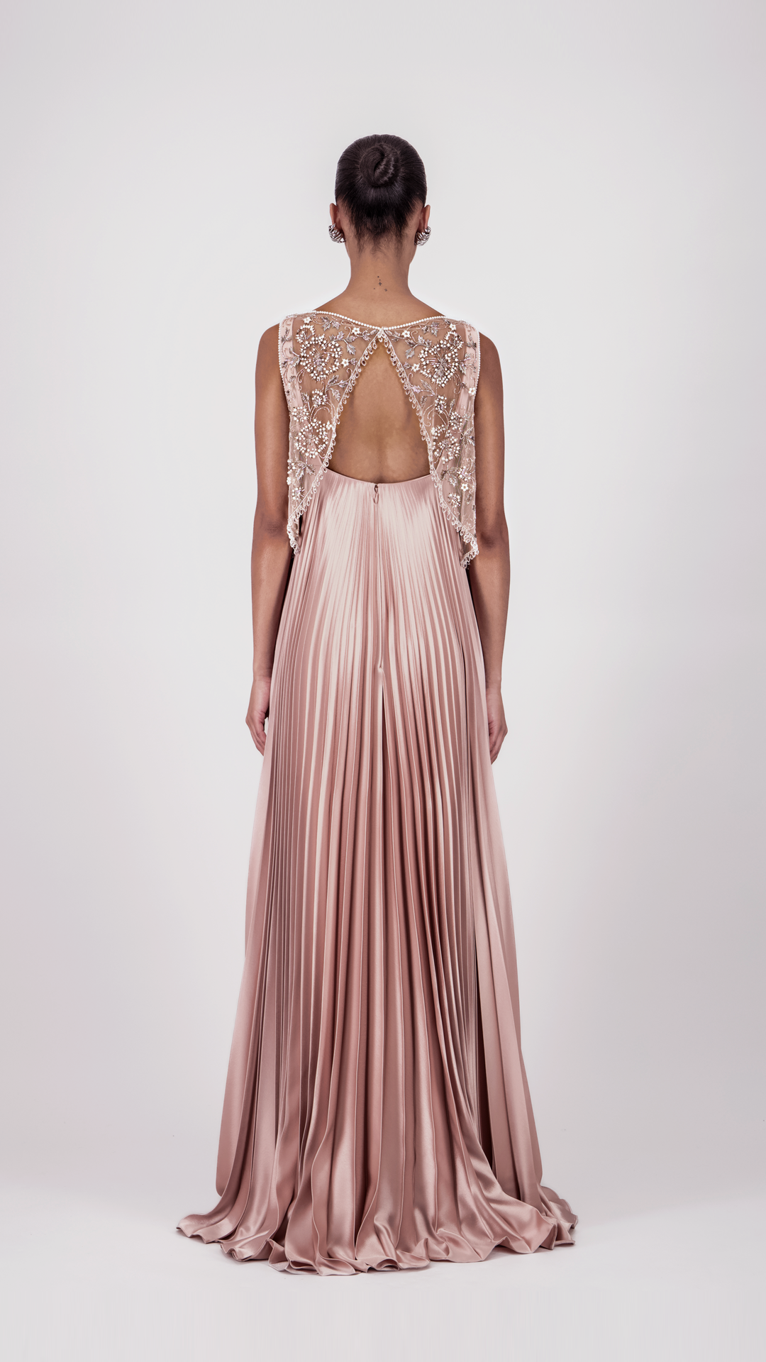Pleated Embellished Long Dress