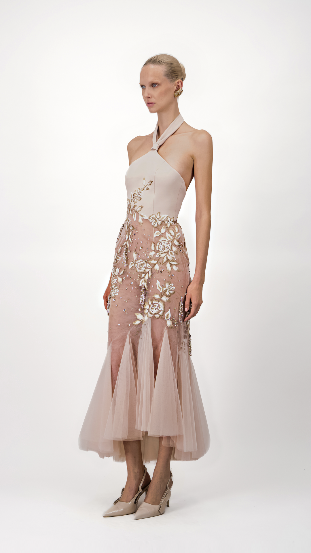 Halter Tulle Midi Dress