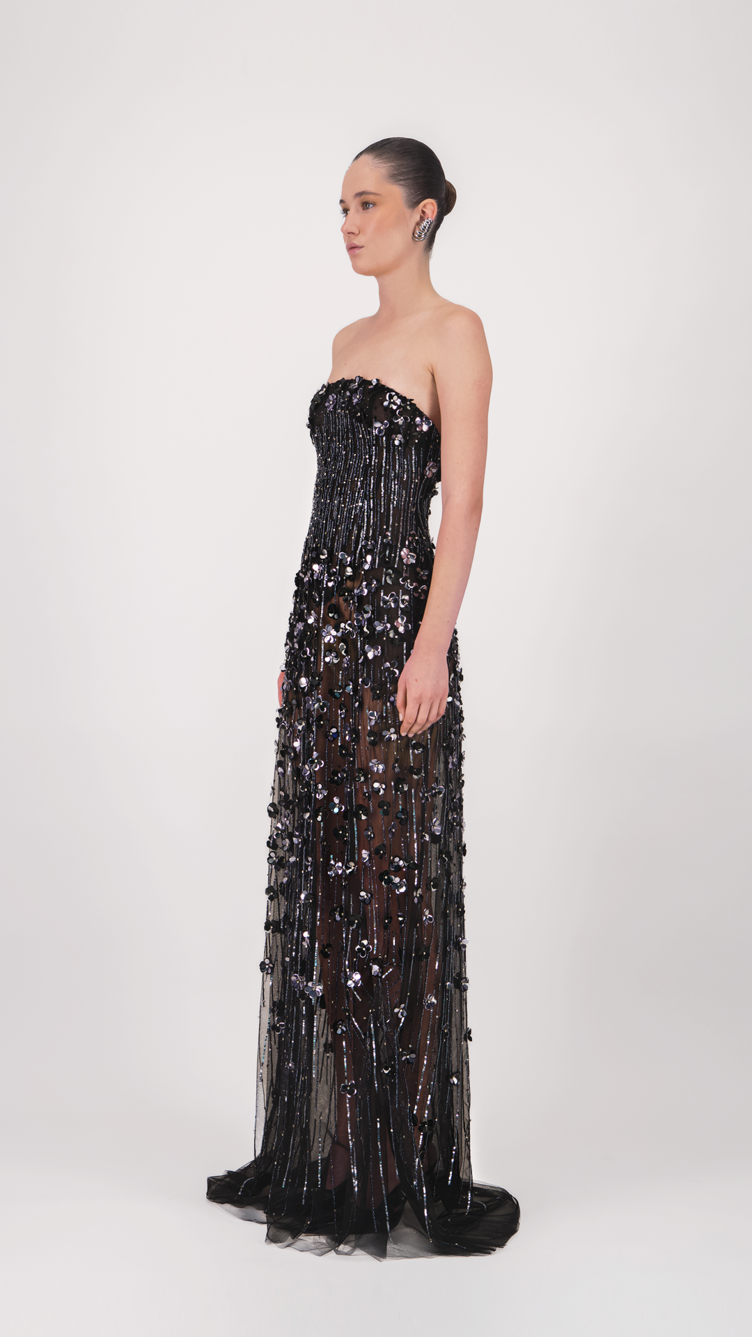 Strapless Embellished Sheer Long Dress