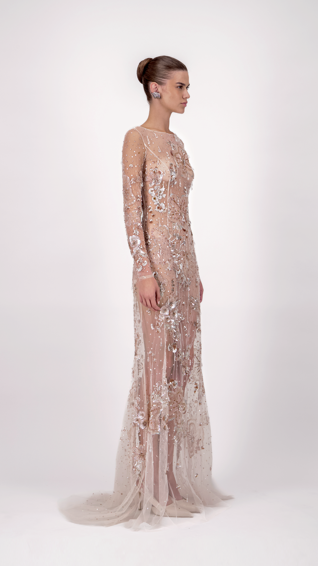 Sheer Embellished Long Dress