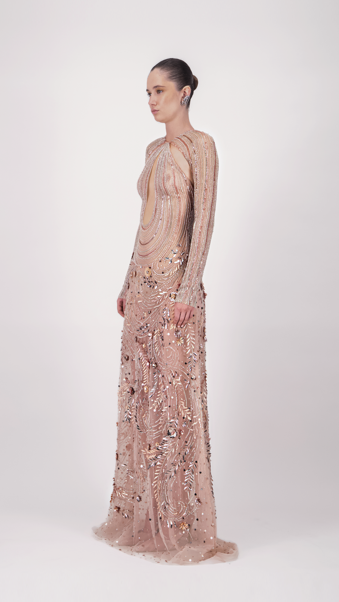 Embellished Cut-Out Long Dress