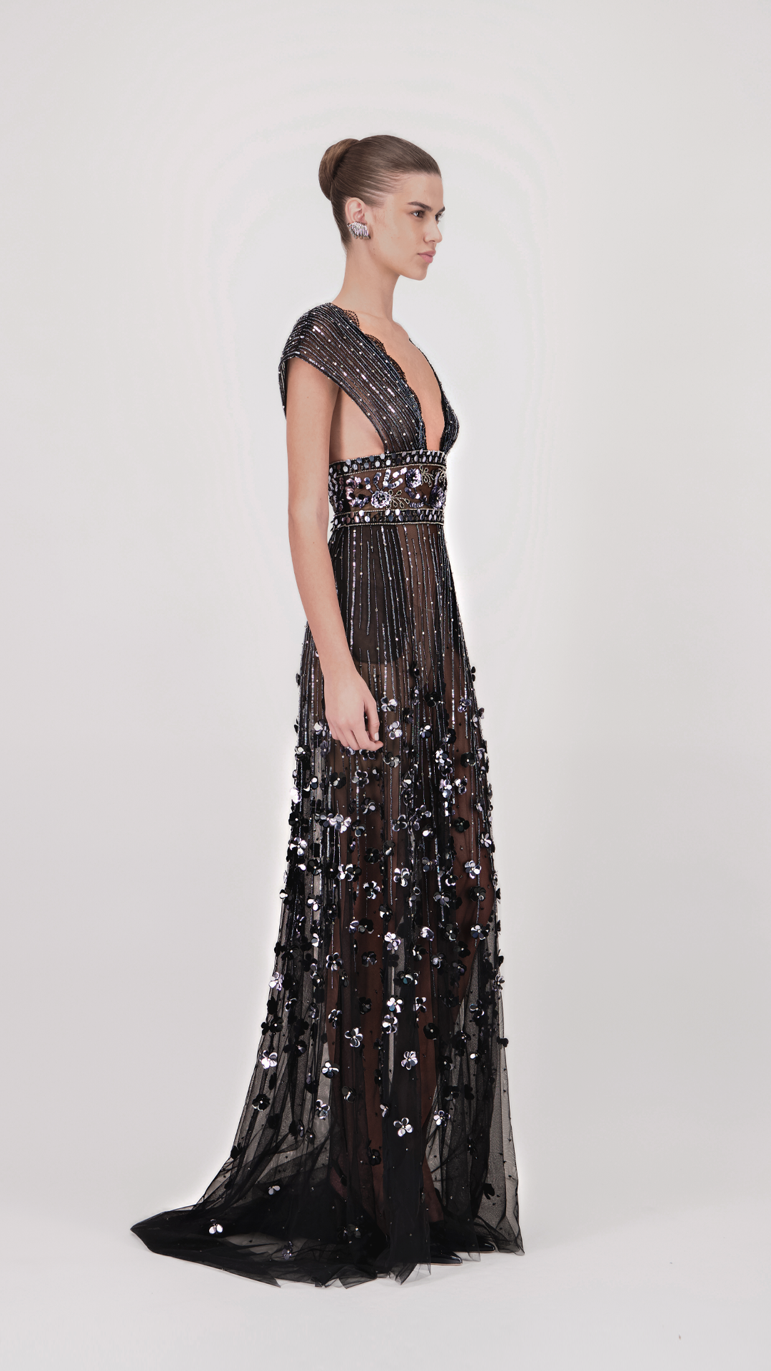 Embellished Deep V Long Dress