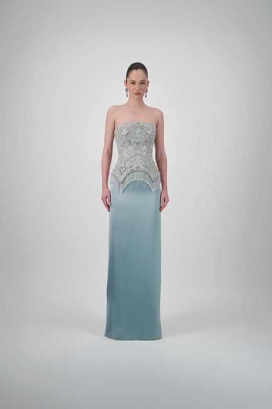 Strapless Satin Long Dress