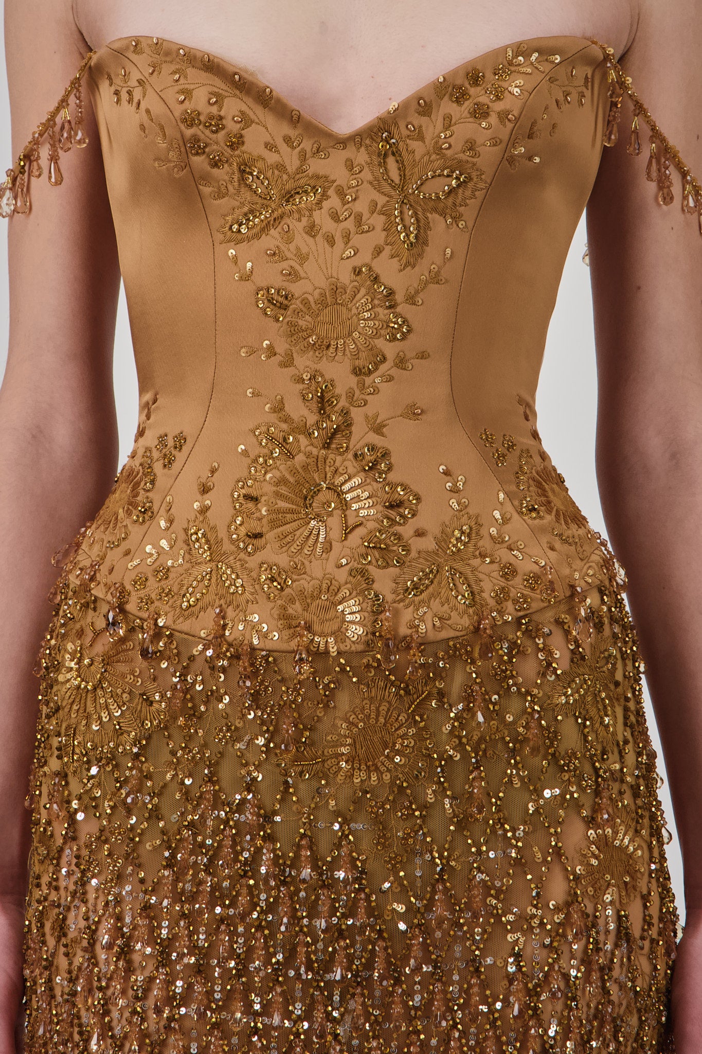 Satin Crystal Embellished Long Dress