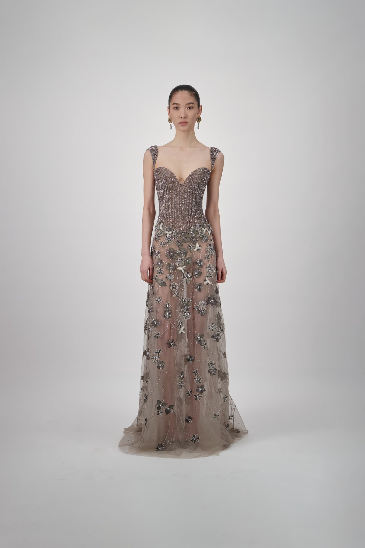 Crystal Floral Embroidered Midi Dress