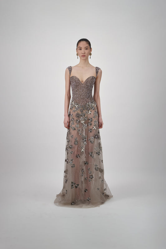 Crystal Floral Embroidered Midi Dress