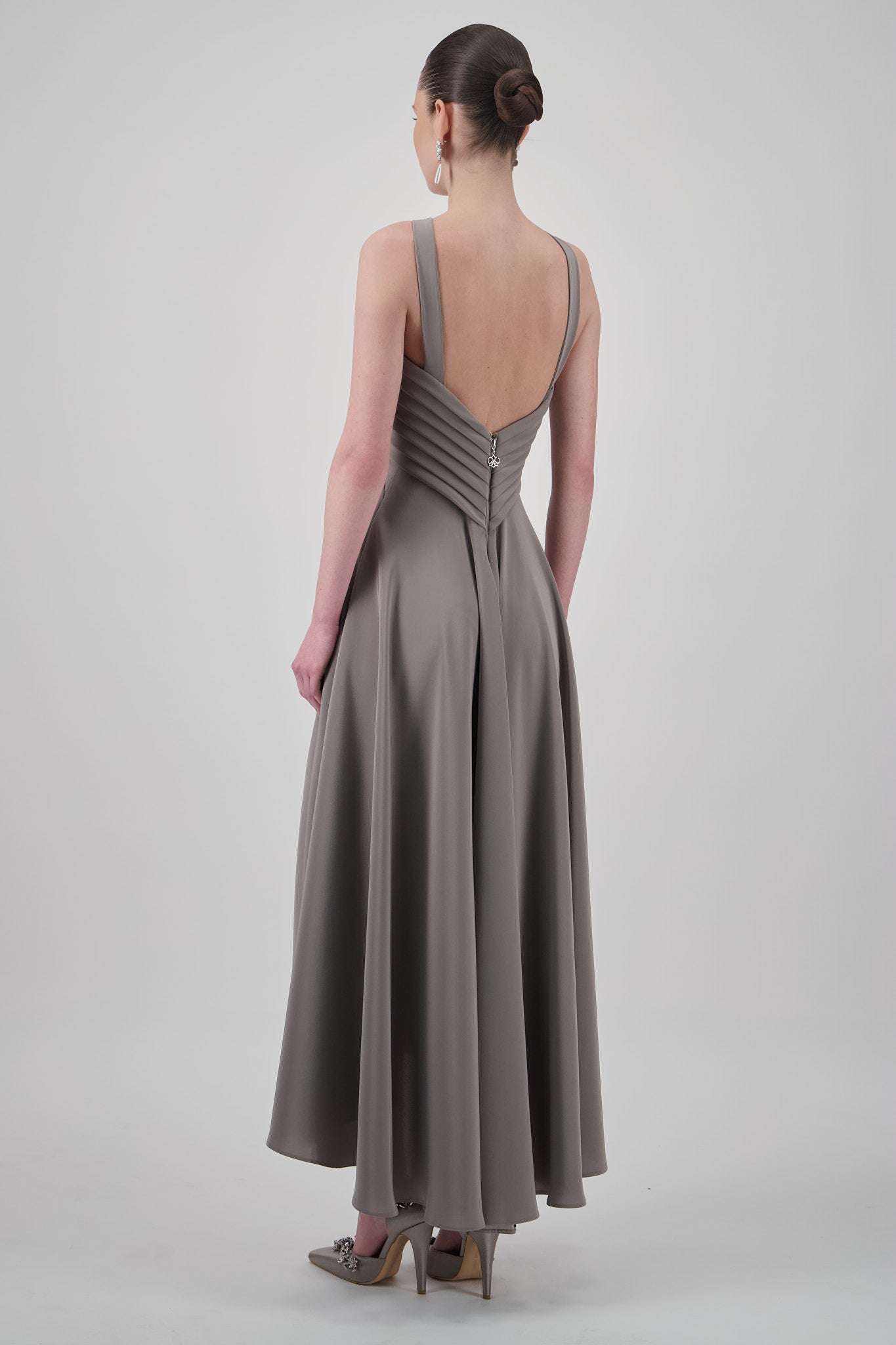 Cross-Halter Pleated Midi Dress
