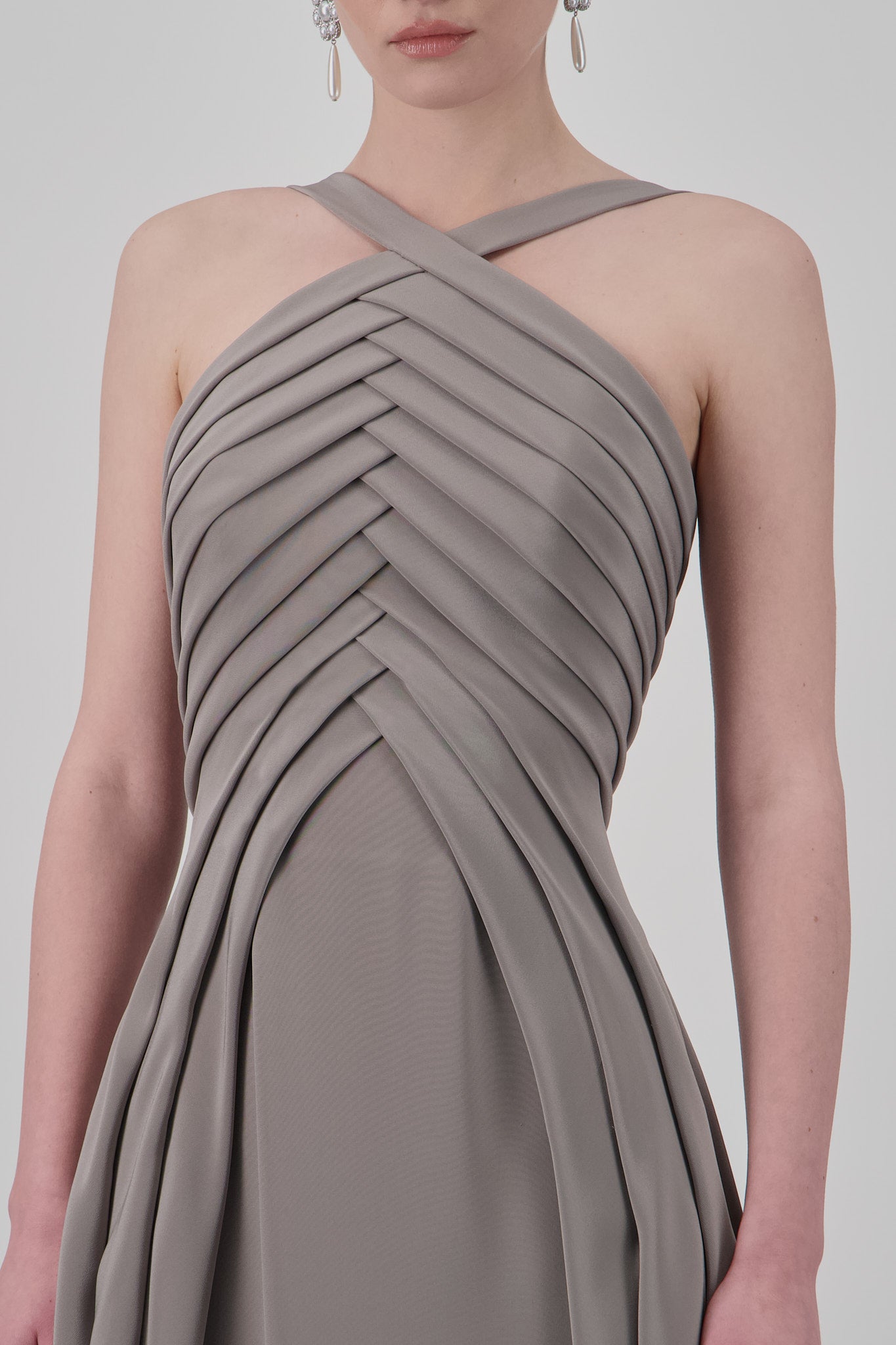 Cross-Halter Pleated Midi Dress