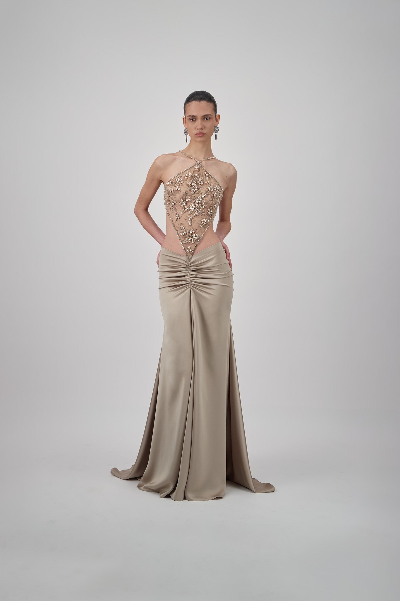 Satin Embellished Long Dress