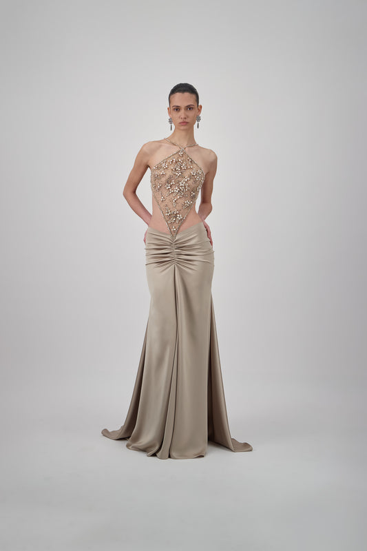 Satin Embellished Long Dress
