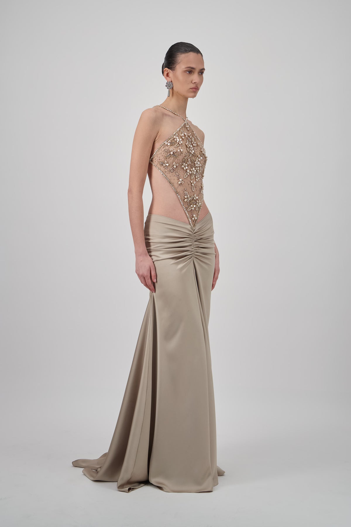Satin Embellished Long Dress