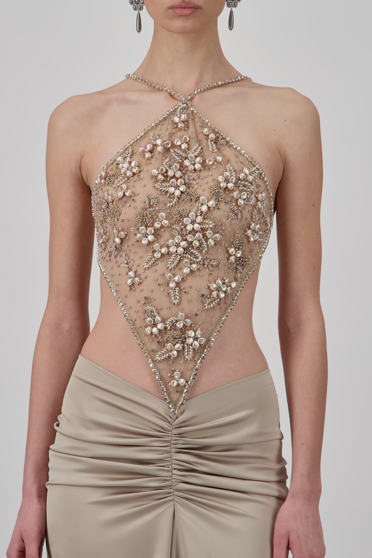 Satin Embellished Long Dress
