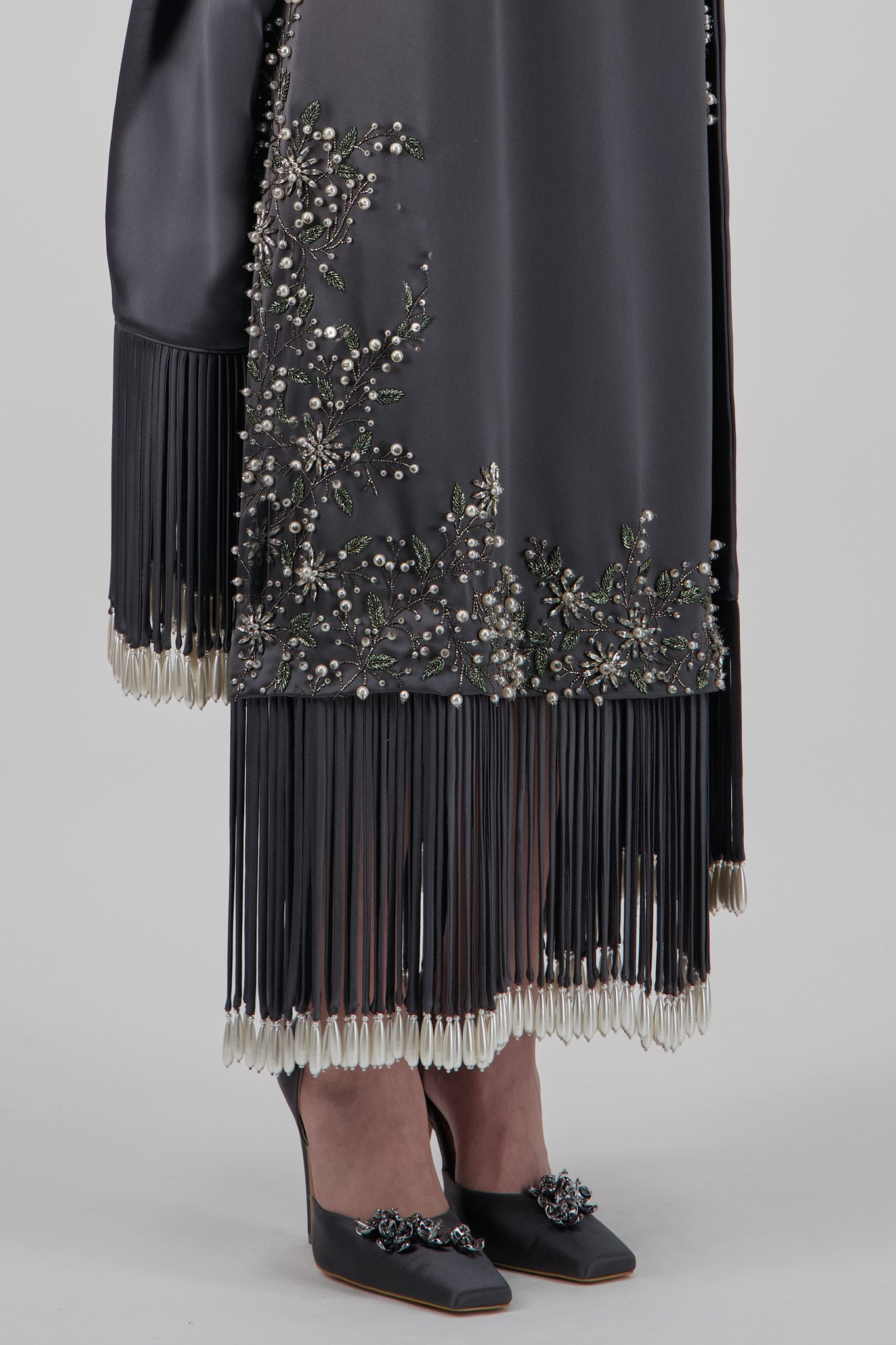 Satin Floral-Embellished Shawl