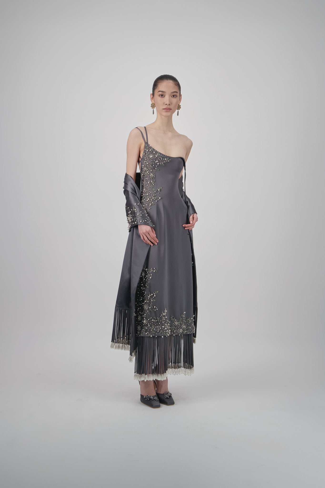 Asymmetrical Satin Midi Dress