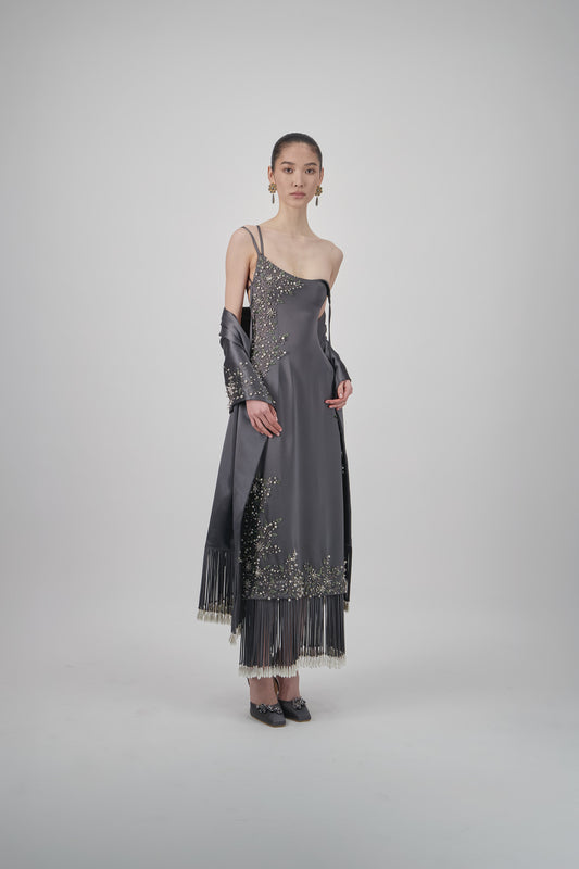Satin Floral-Embellished Shawl
