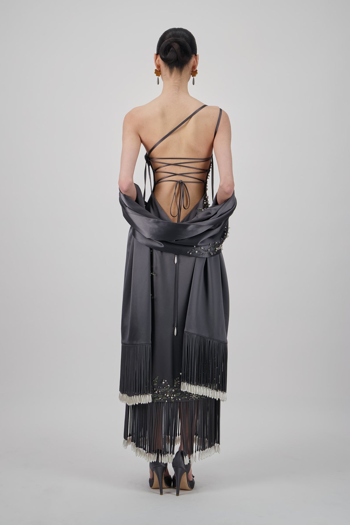 Asymmetrical Satin Midi Dress