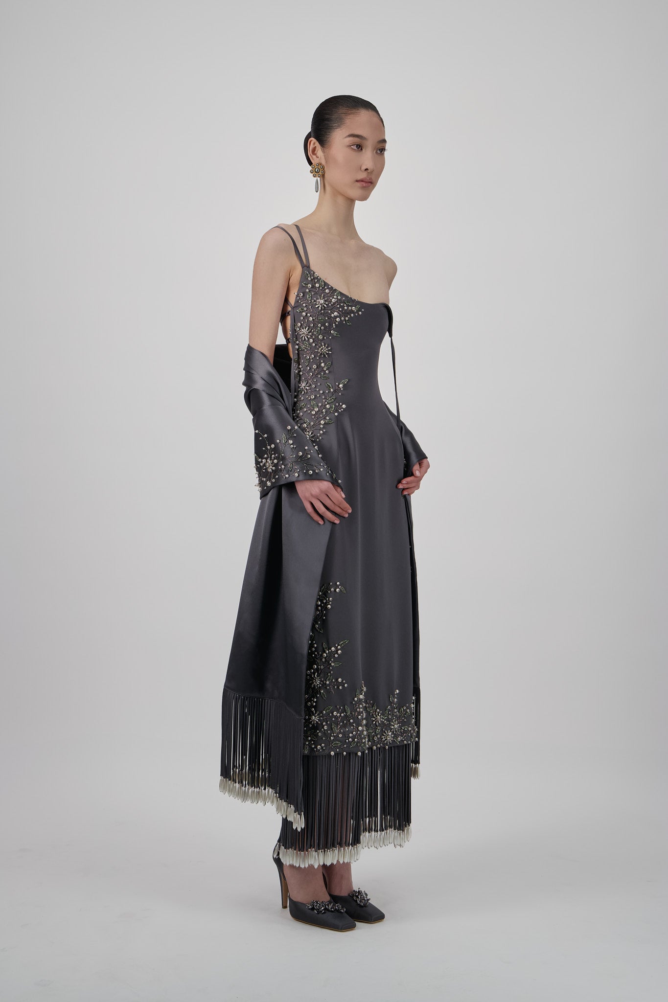 Asymmetrical Satin Midi Dress