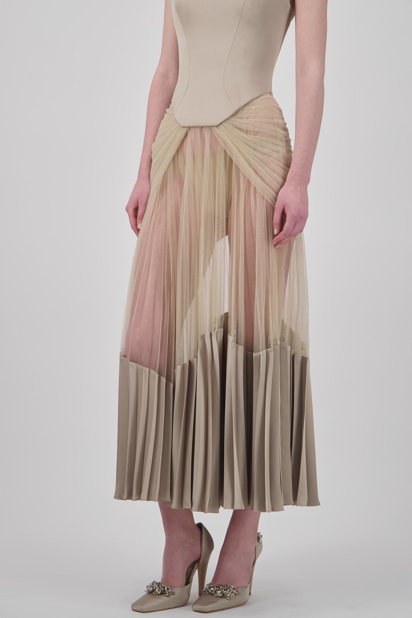 Strapless Pleated Midi Dress