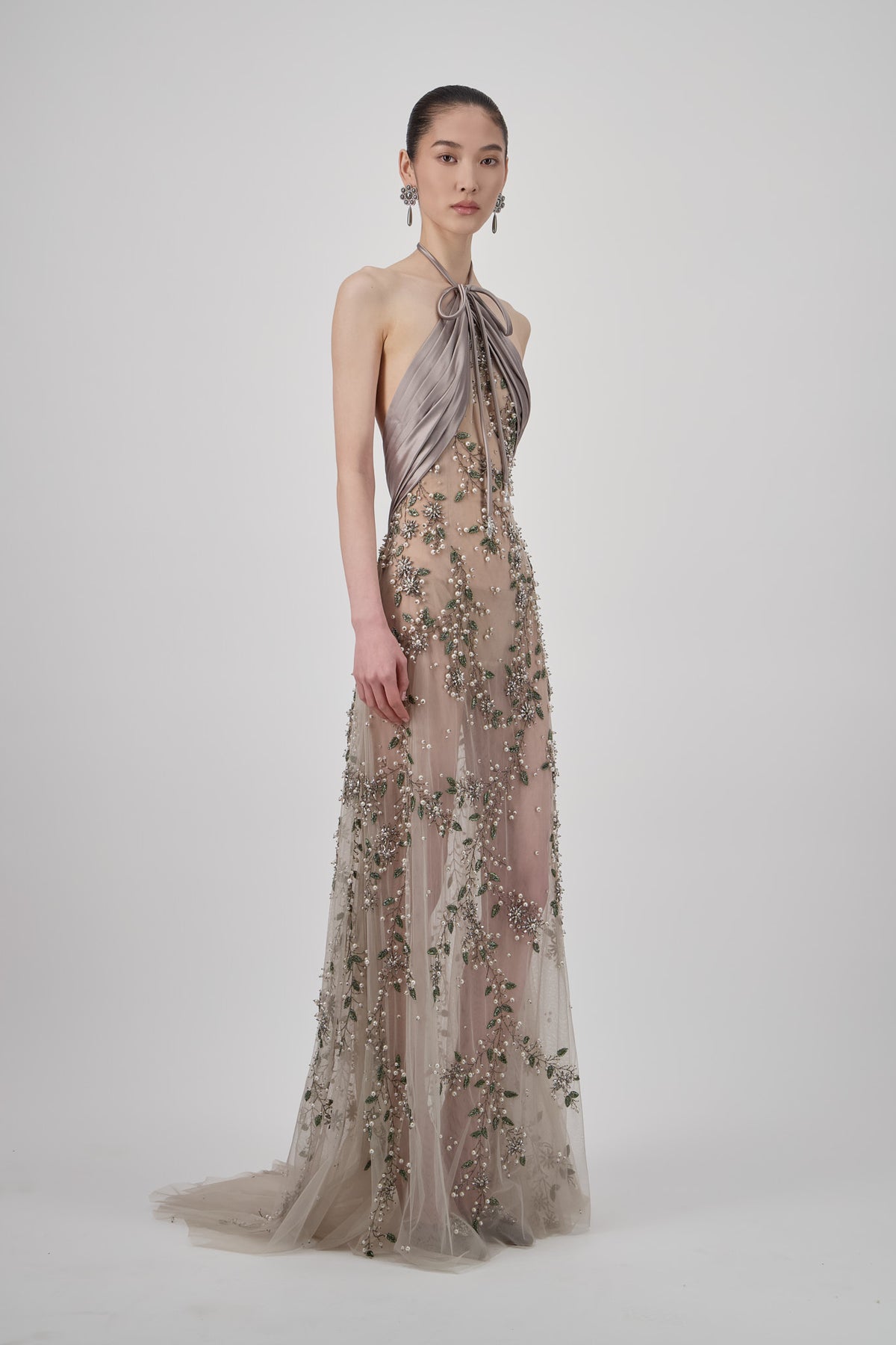 Halter Beaded Long Dress