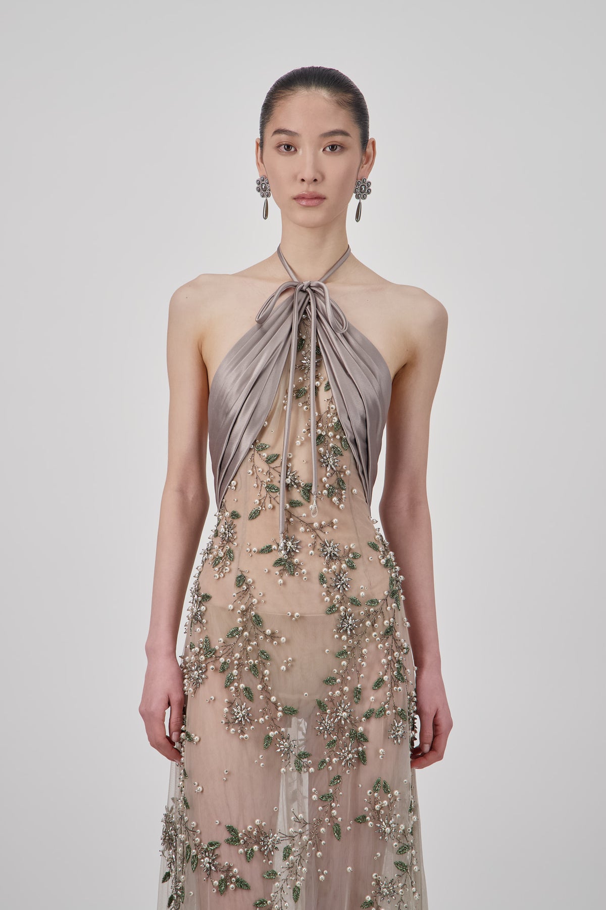 Halter Beaded Long Dress