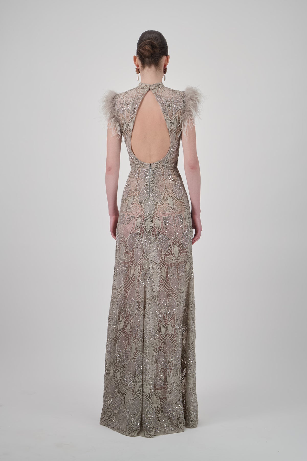 Butterfly Lace Crystal-Embellished Long Dress