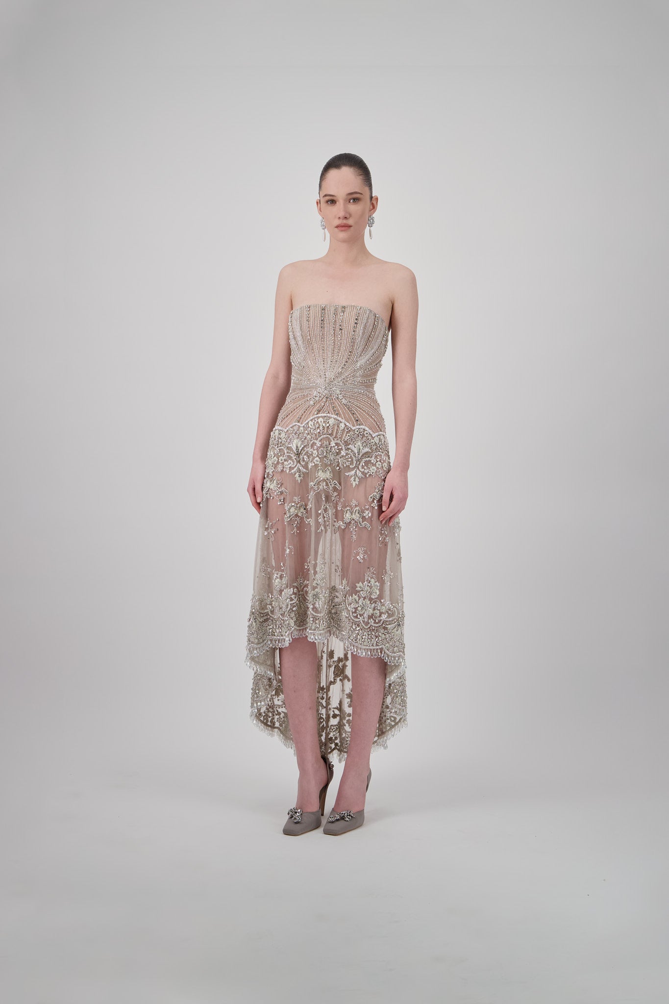 Strapless Crystal-Embellished Midi Dress