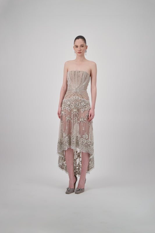 Strapless Crystal-Embellished Midi Dress