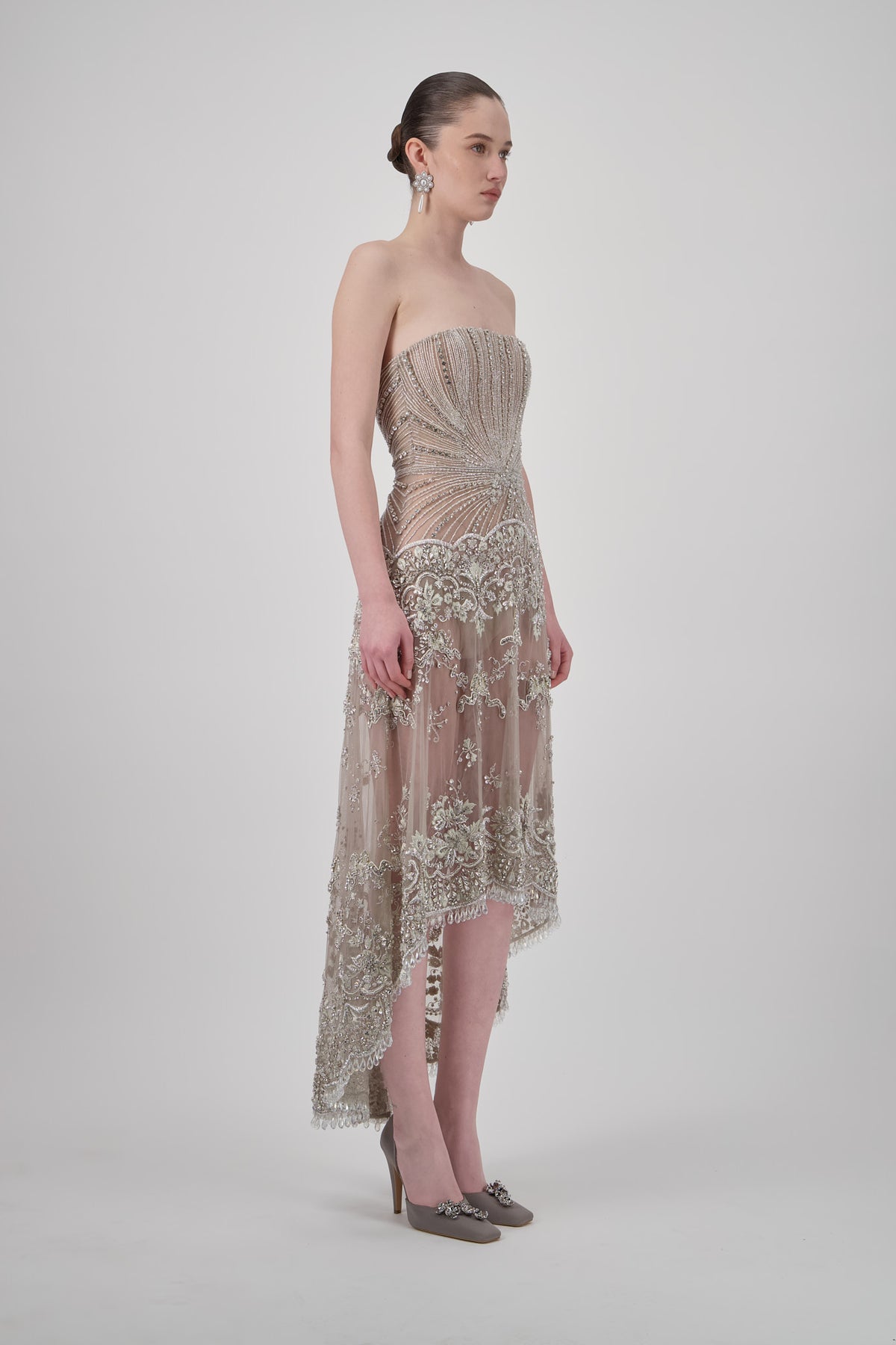 Strapless Crystal-Embellished Midi Dress
