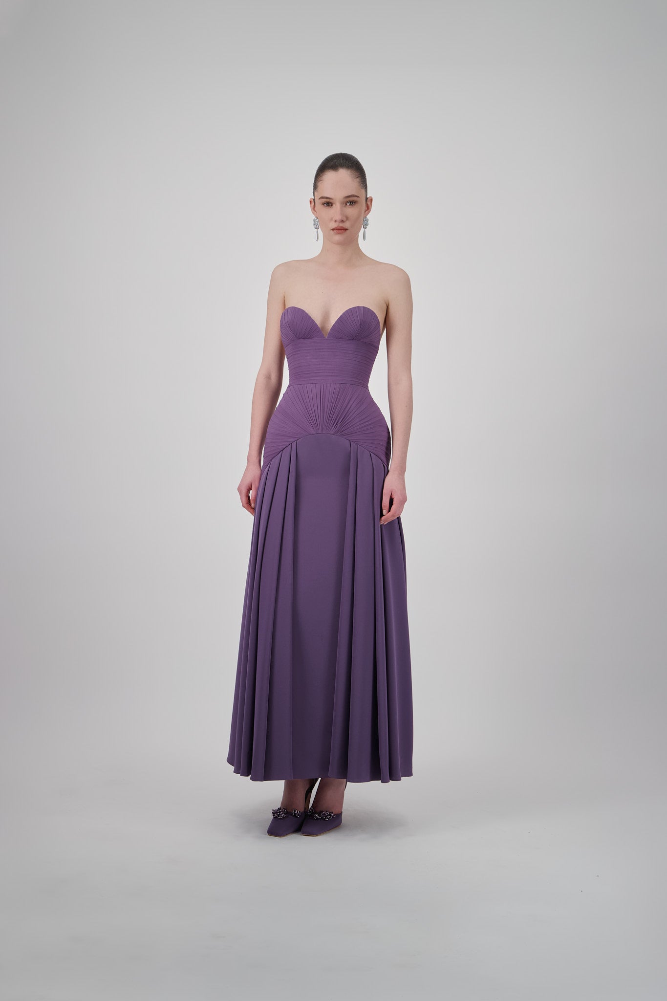 Strapless Crepe Draped Long Dress