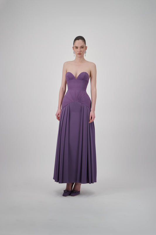 Strapless Crepe Draped Long Dress