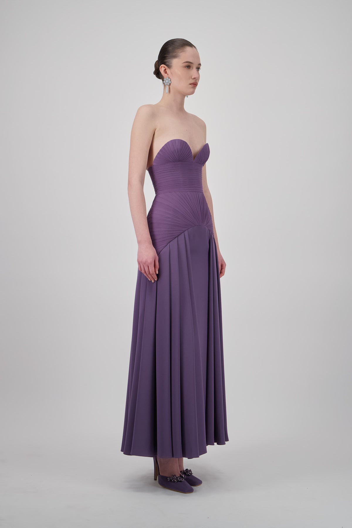 Strapless Crepe Draped Long Dress
