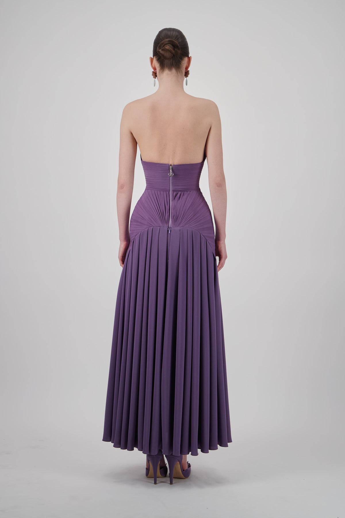 Strapless Crepe Draped Long Dress