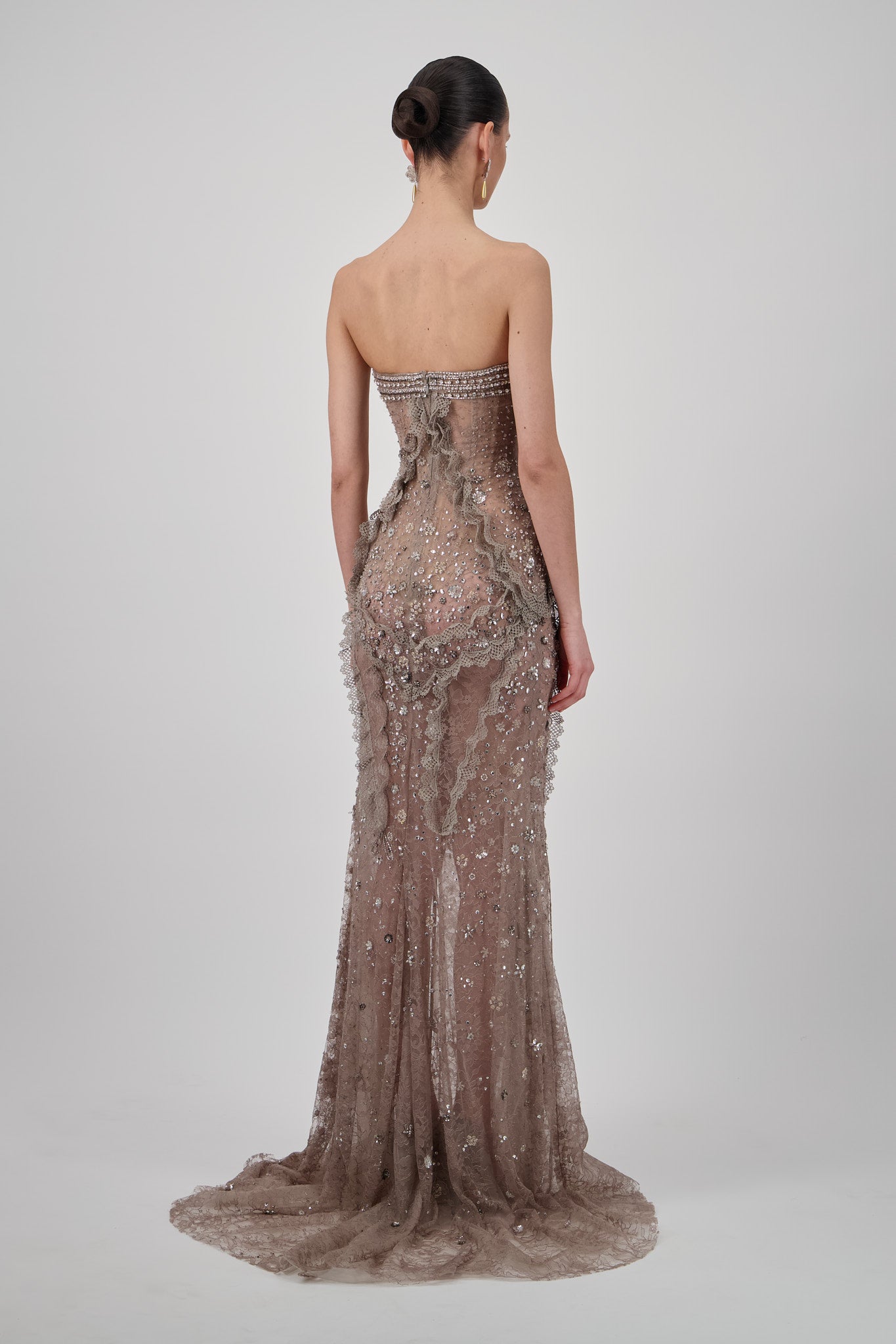 Strapless Lace Crystal Long Dress