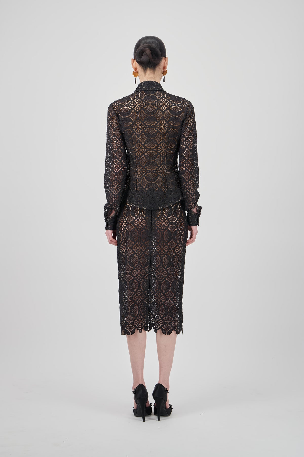 Feather-Trimmed Lace Shirt
